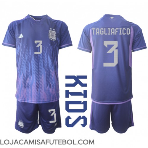 Camisa de Futebol Argentina Nicolas Tagliafico #3 Equipamento Secundário Infantil Mundo 2022 Manga Curta (+ Calças curtas)